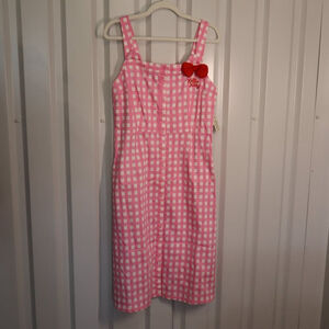ModCloth Hello Kitty Womens Pink White Gingham Dress Button Front Size L NWT